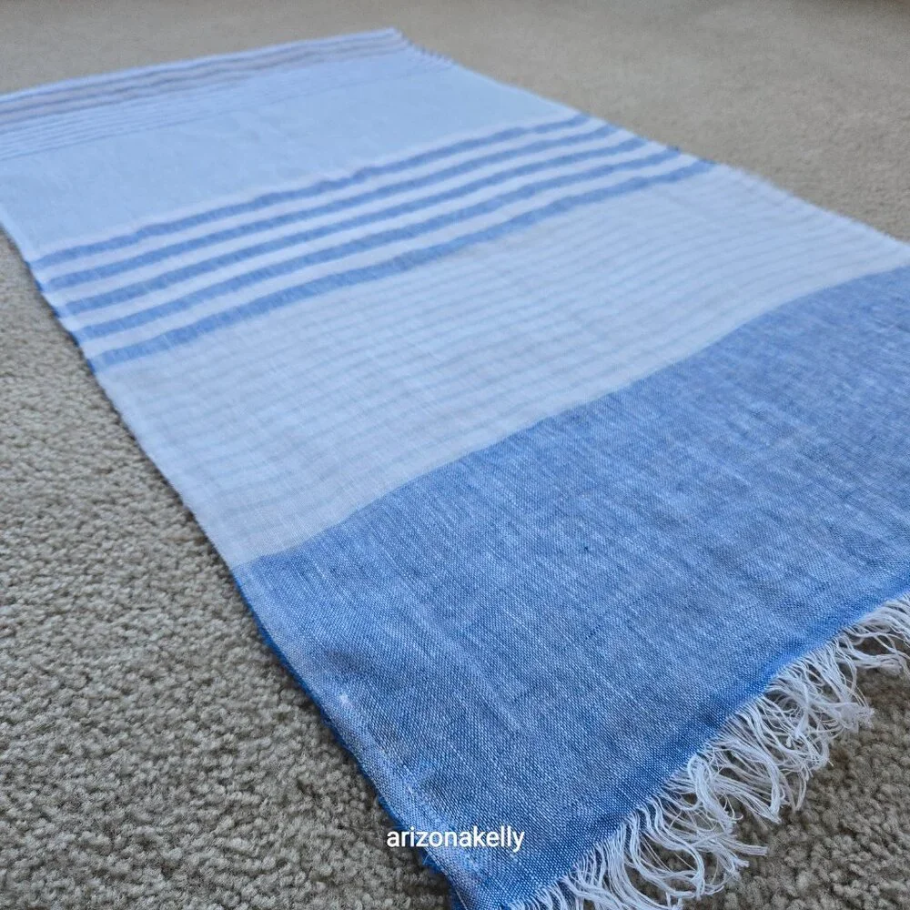 Mario Romano Capri Linen Scarf Italy Italian Blue Stripe - Picture 11 of 12